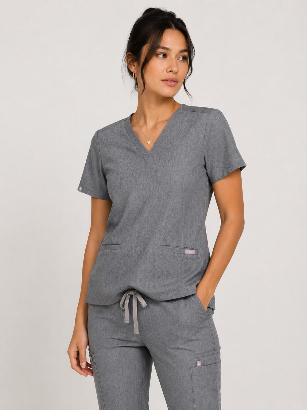 FIGS Technical Collection Scrub Top XS Heather Gray V Neck Medical Workwear